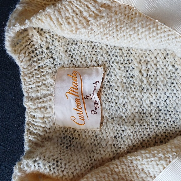 Hand Knitted Cardigan Sweater One Of A Kind Pale Yellow - Vintage Wool M - Picture 3 of 3